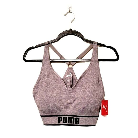 Puma Womens Sports Bra Grey Xl  Plus Size Racerback Padded Logo New - Picture 1 of 5